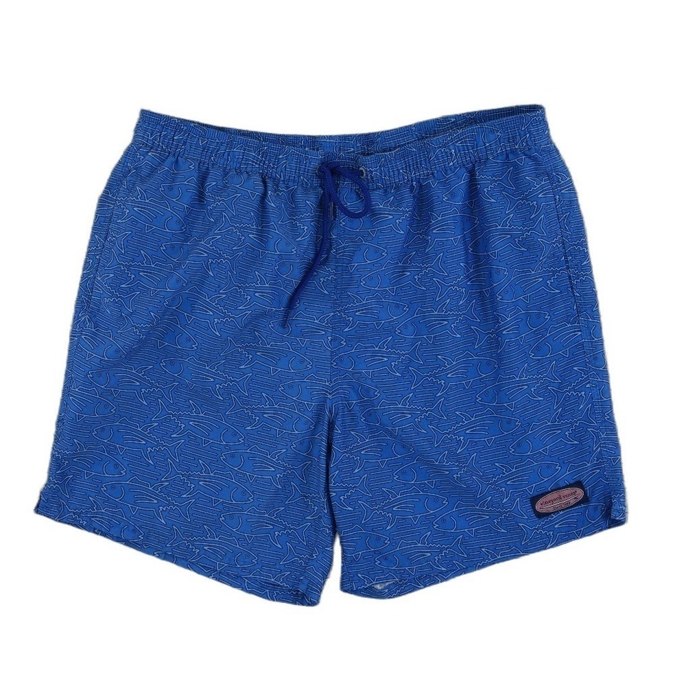 Vineyard Vines Swim Trunks Men's Size Large Blue Fish Print Chappy Shorts Summer